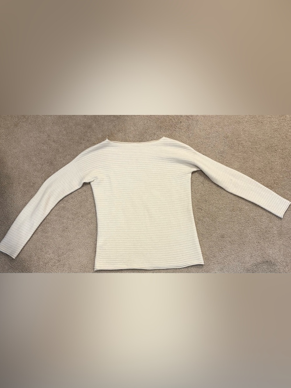 ⁠Vince 100% Cashmere Horizontal Ribbed Boatneck Sweater Ivory Size S